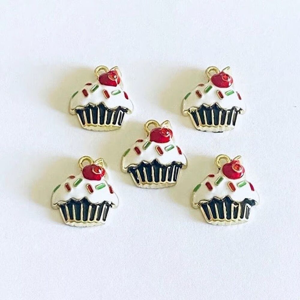 5pcs Beads for Jewelry Making Enamel Cupcake Charms #13035- 10 sets left - Picture 4 of 5